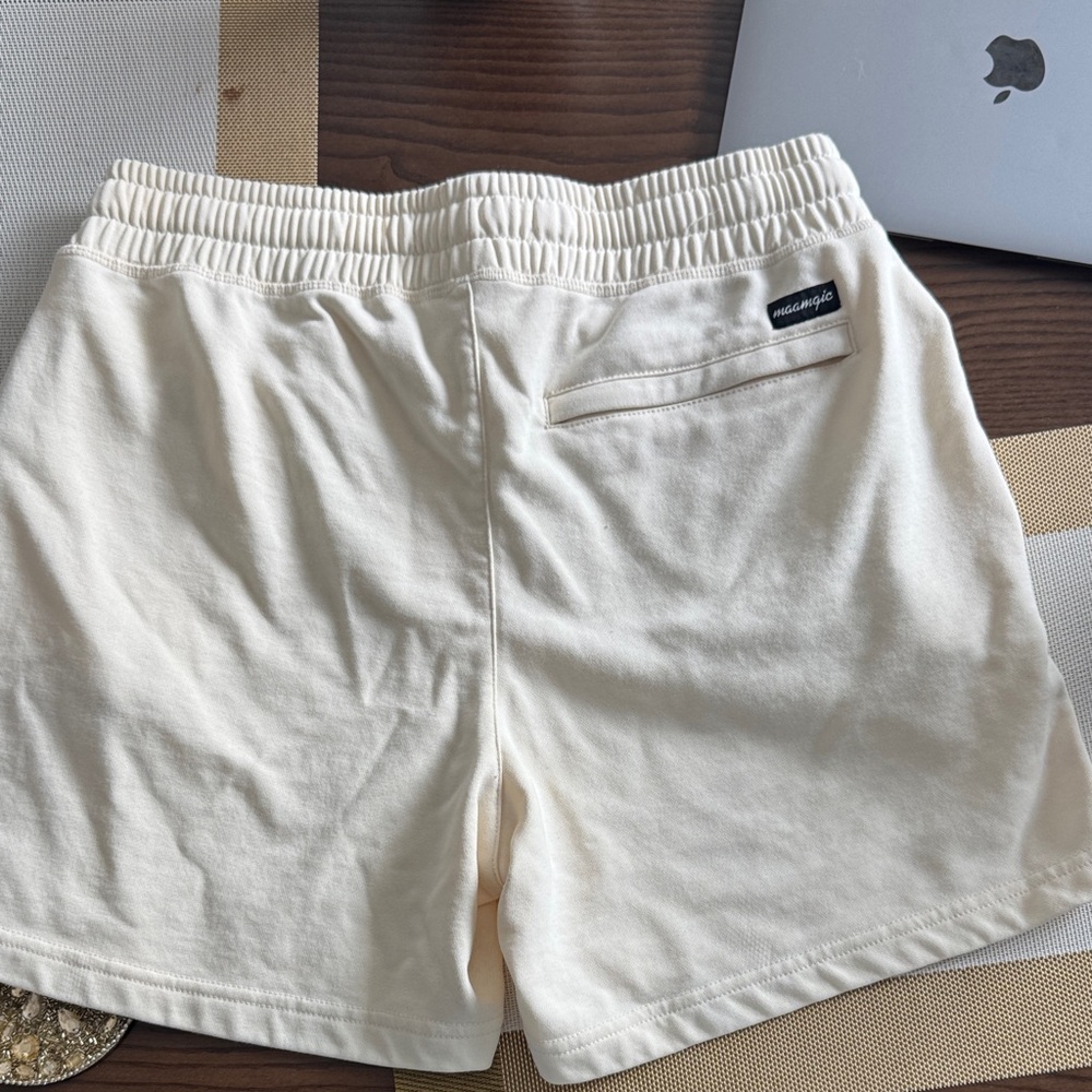 Cream Athletic Shorts with Elastic Waistband